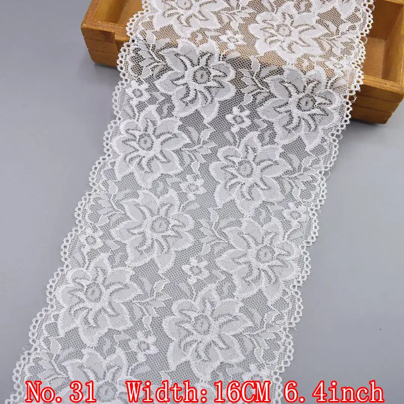 5 ярдов/лот эластичная белая кружевная лента французская нигерийская африканская кружевная ткань шитье из кружева вышитая кружевная отделка одежда свадебное платье - Color: No31    16CM 6.4inch