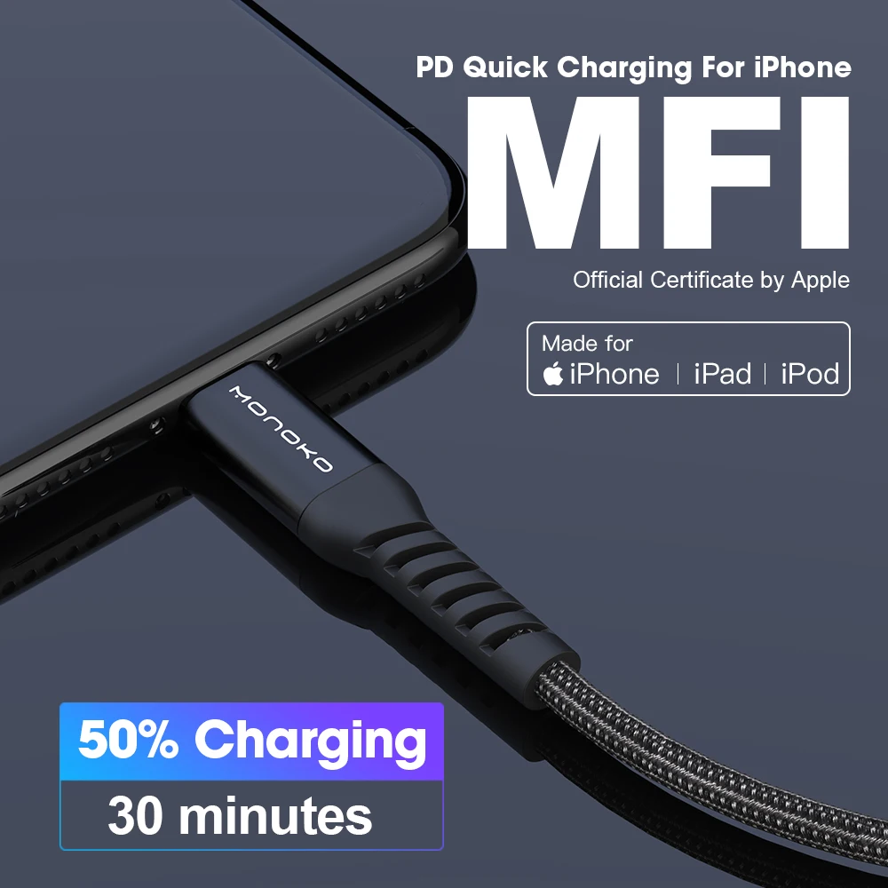 MFi PD кабель type C для Apple порт 3A быстрой зарядки iPhone 11 адаптер питания USB iPad ipod|Кабели