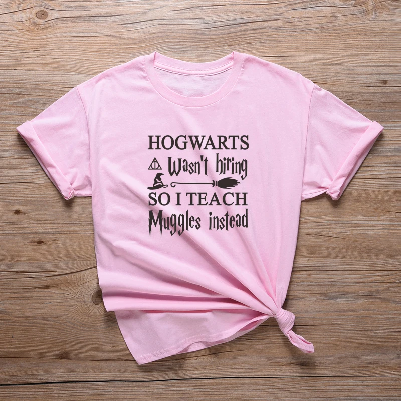Hogwarts Wasn't Hiring So I Teach Muggles Instead T Shirt Funny Teachers Gift Tees Shirts 90s Aesthetics Potter Tops A-644 black and white striped shirt