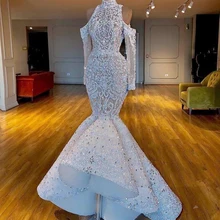 Роскошные реальные изображения Южно-Африканская Дубай Русалка Свадебные платья с бисером кристаллы Свадебные платья с длинным рукавом свадебные платья