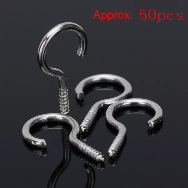 50pcs Iron Screw Hook Eye Silver Metal Haning Hooks Home Office Workplace Use Small Tiny Mini Eye Pins Hooks Eyelets