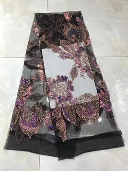 

Exquisite large flower flat embroidery with shiny sequin embroidery French mesh lace African lace fabric evening dress design fa