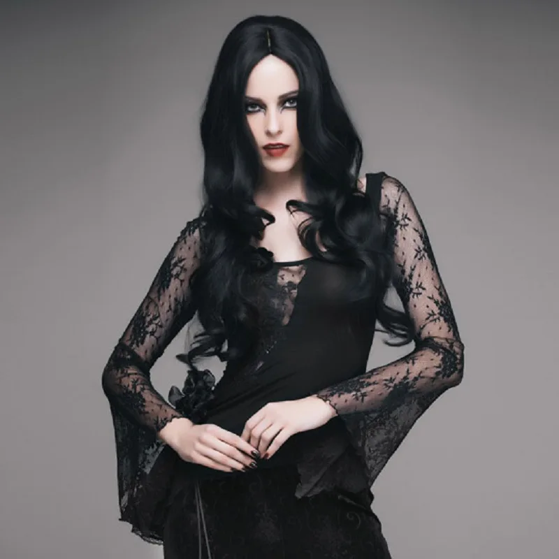 

Spring and Summer New Gothic Ladies'Lace Embroidered Long Sleeve T-shirts Europe and America