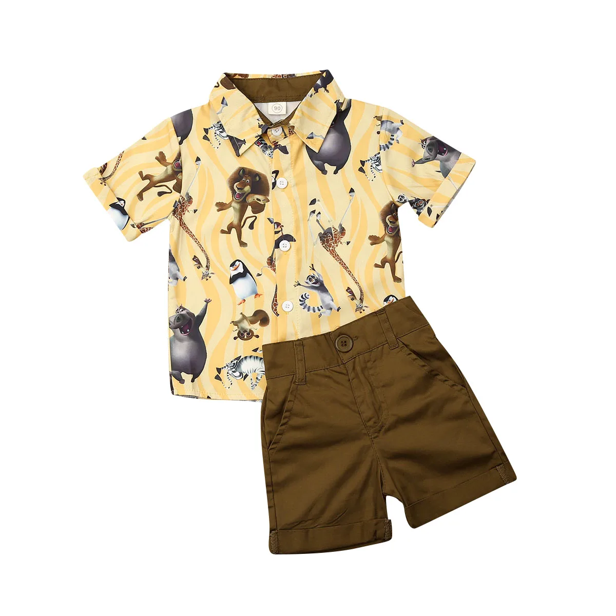 Одежда для мальчиков комплект из 2 предметов для маленьких джентльменов, официальная одежда топы с животными+ шорты г. Летняя одежда