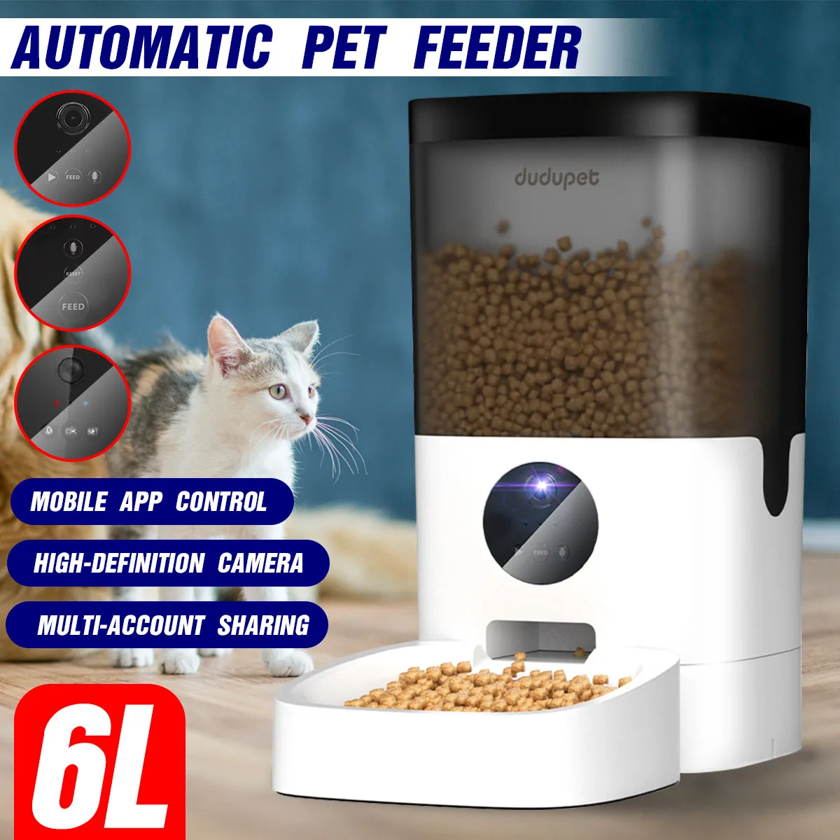 PROD 1005002992327648 Pet Automatic Feeder 6L Large Capacity Smart
Voice Recorder APP Control Timer Feeding Cat Dog Food Dispenser
Video/WiFi Version