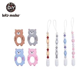 

Let'S Make 1Pc Bear Silicone Rodent Teether Cartoon Diy Pacifier Clip Holder Chain Food Grade Silicone Toy Baby Teether