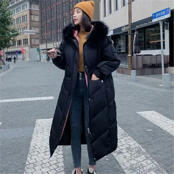 

2020 New Cotton Padded Clothes Female Winter Coat Women Long Hooded Fur Collar Parka Thickened Warm Down Jacket Overcoats N1020
