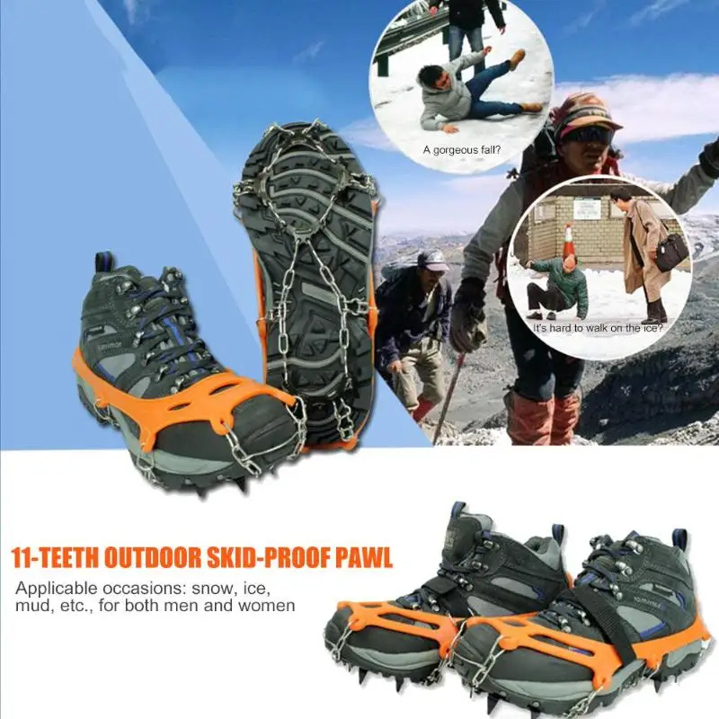 

Hot Sale 1 Pair x Ice Claw Solid Color Outdoor Ice Snow 11 Teeth Shoe Spiked Grip Cleat Crampons Anti Slip Shoe Covers