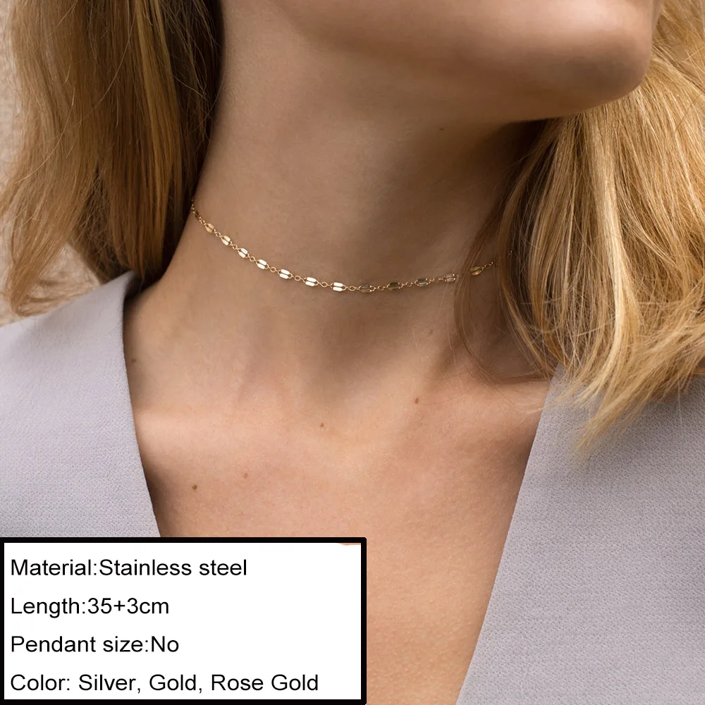 JUJIE Classic Stainless Steel Link Chain Necklaces For Women 14K Gold Thin Female Choker Necklace Jewelry Wholesale/Dropshipping - Image 2