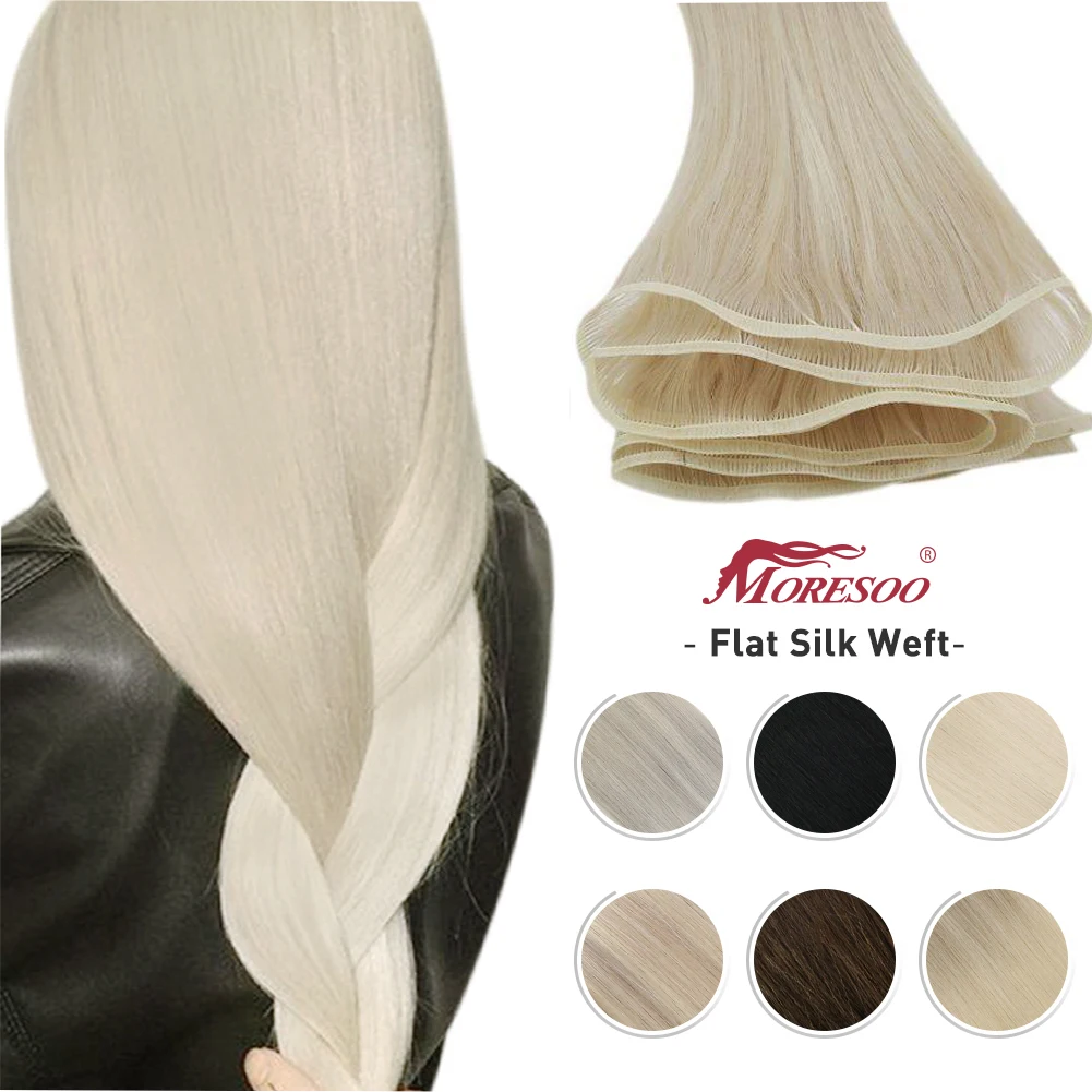 Flat Silk Weft Extensions 100% Virgin Human Hair 10A Grade Double Drawn Sew In Hair Weft Flat Track Weaves Natural Straight