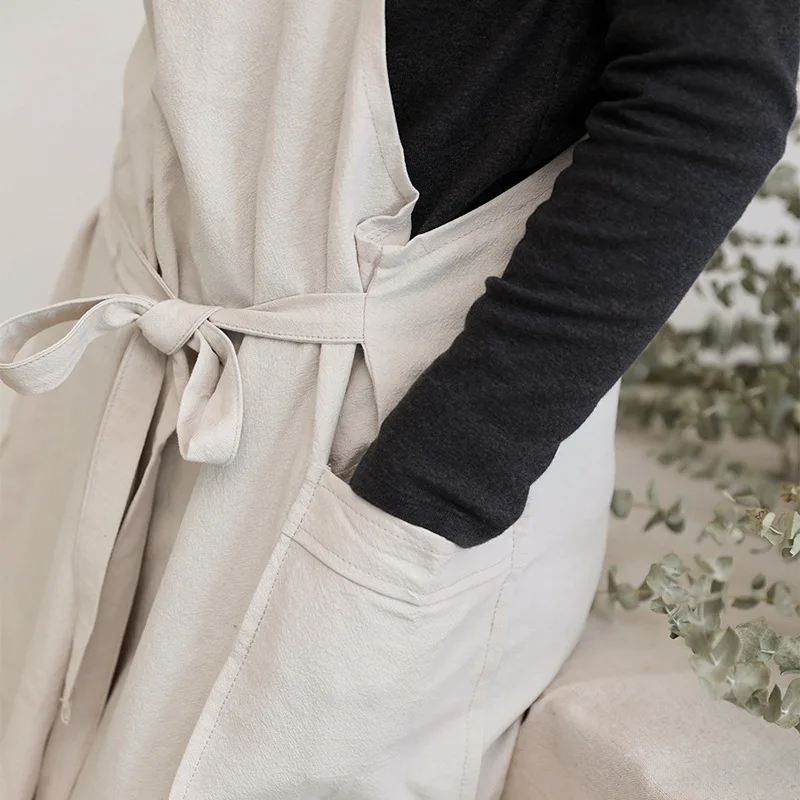 New Cotton Linen Apron For Cooking Baking Flower Shop Ruffles Work Clean Kitchen Aprons for Woman Uniform Lady Dress