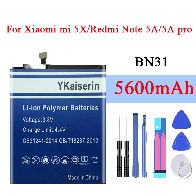 Аккумулятор для телефона BN31 ykaisсеребрин Xiao Mi батарея Xiaomi 5X Mi5X Redmi Note 5A/Pro A1 Y1 Lite S2