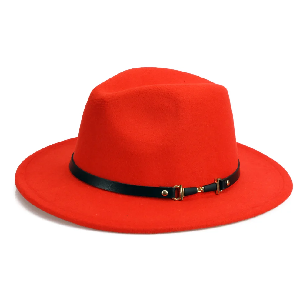 YY зимние фетровые шляпы для мужчин с широкими полями Джаз Панама женские осенние чай праздничные колпаки Винтаж фетровая шапка Трилби сомбреро Негро FD19047 - Цвет: Orange Felt Hat