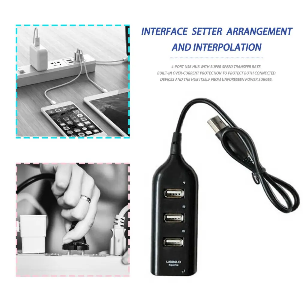 Nouveau HUB USB 2.0 Multi ports 4 ports, adaptateur Hub haute vitesse pour PC portable, accessoires d'ordinateur