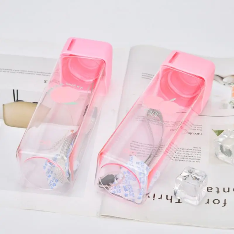 Pink Portable Water Bottle Milk Storage peach-print Sports Drinking Clear Cup For Home School Office