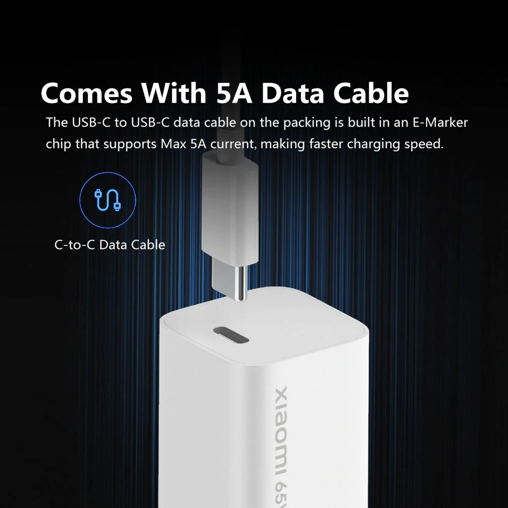 Original Xiaomi Mi GaN 65W Travel Charger Type-C Smart Output PD Quick Charge 5V9V12V15V=3A 10V=5A 20V=3.25A For Smart Phone (6)