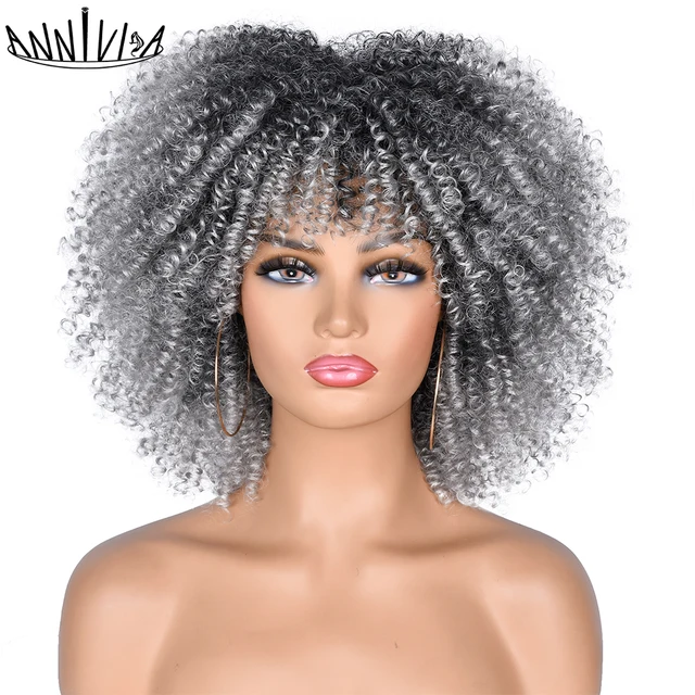Short Hair Afro Kinky Curly Wigs With Bangs African Synthetic Ombre Glueless Cosplay Wigs For Black Women High Temperature 0906