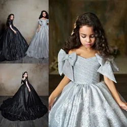 Luxury Flower Girl Dresses For Wedding Off Shoulder Girls Pageant Gowns Sweep Train Party Dress