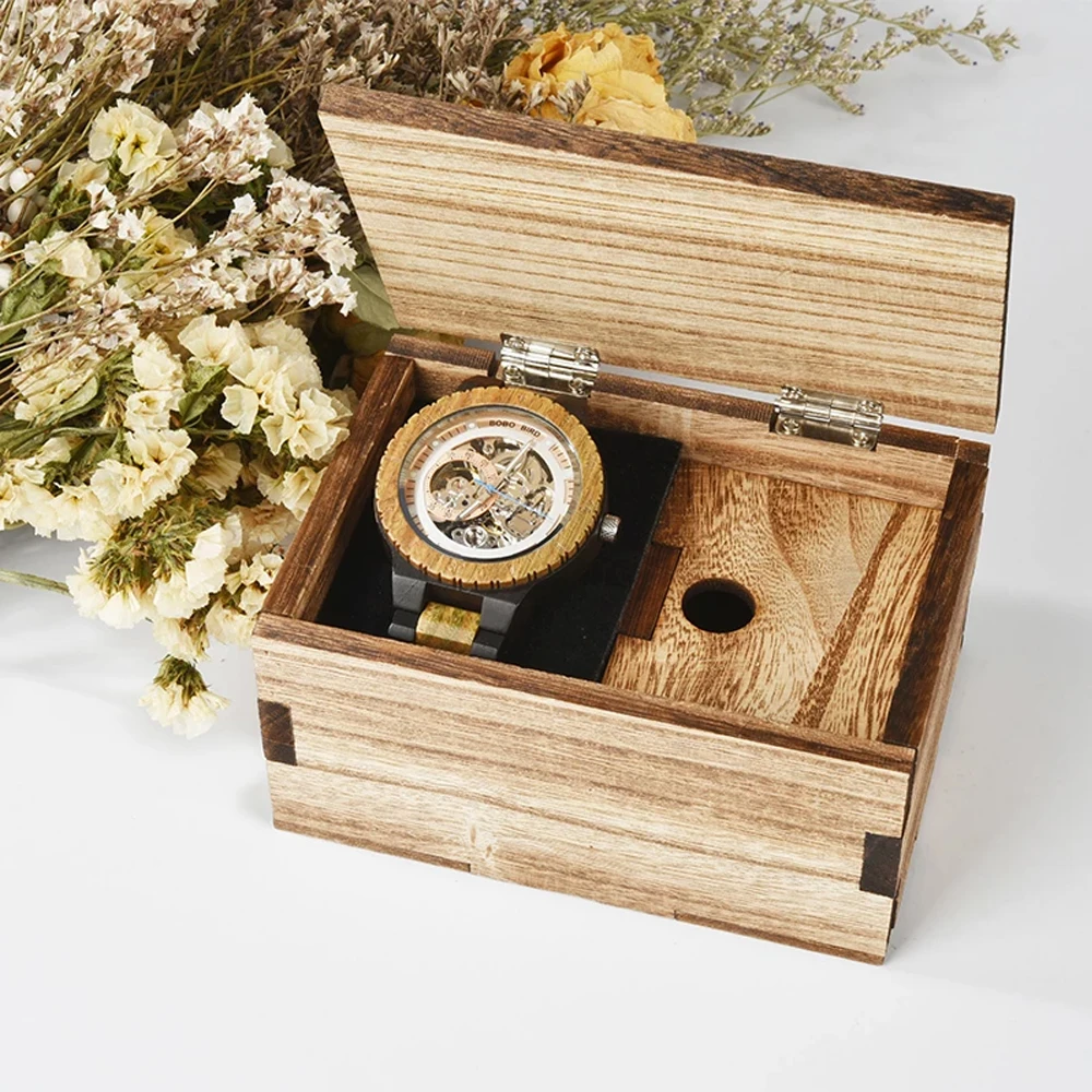 BOBO BIRD Hollow Sandalwood Men's Automatic Mechanical Watch Self-wind Wristwatch With Wood Box Dropshipping Personalized images - 6