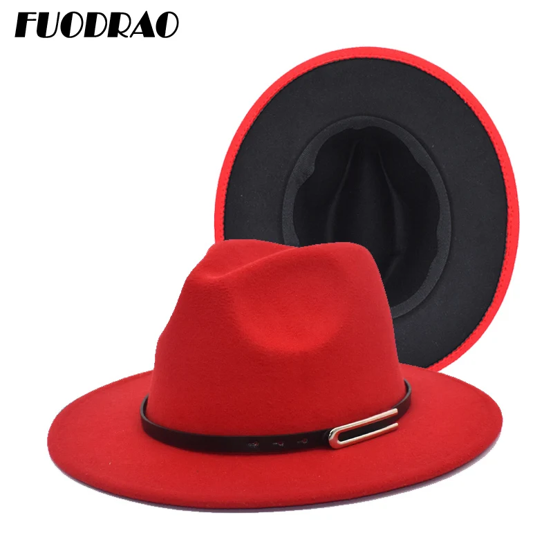 FUODRAO Classic Red Fedora Hat Wool 