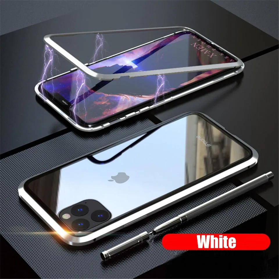 Металлический Магнитный Роскошный чехол для телефона для Apple iPhone 11 Pro Max 7 8 6S 6 Plus XR XS X 9H противоударный чехол из закаленного стекла - Цвет: Sliver