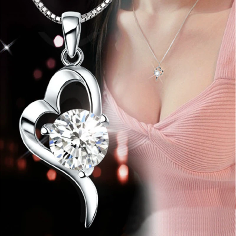 

Classic 925 Sterling Silver Necklace For Women Romantic Heart Zircon Purple White Necklaces Girl Valentine's Day Gifts KOFSAC