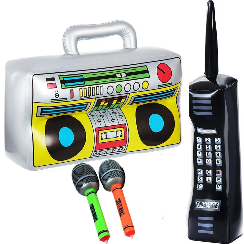 4 шт/SETInflatable бум коробка ПВХ радио надувной мобильный телефон 2 шт Надувные микрофоны смешной реквизит для фотографий вечерние украшения - Цвет: Черный