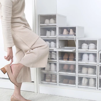 

3PCS Drawer storage shoe box bedroom finishing plastic shoe boxes assembled dustproof transparent shoe cabinets