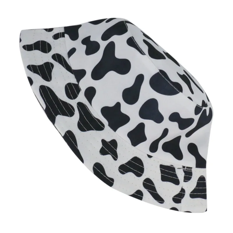 Black White Cow Pattern Reversible Panama Bucket Hats Cotton Adult Woman Mens Fishing Hats For Men Women Hip Hop Bob Unisex Caps