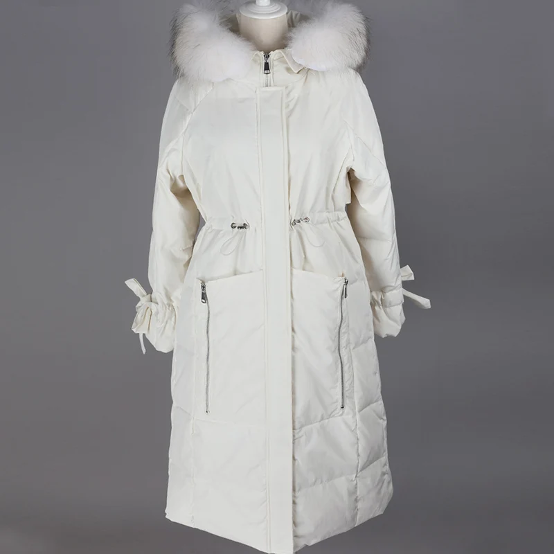 Maomookong2019 зимнее пальто из натурального меха енота большой воротник белый утиный пух женский пуховик парка пальто, кожаная куртка - Цвет: 2