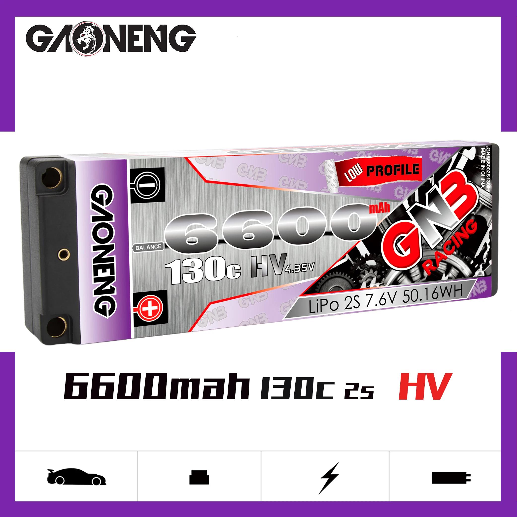 Gaoneng GNB 6600 мАч 2S 7 6 V 130C низкий профиль на колесиках HV LiPo Батарея-серые кисточки с 5 0