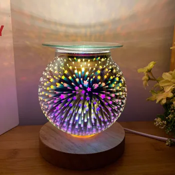 

3D Star&Fireworks Glass Aroma Lamp Wax Burner Candle Melter Night Light for Gifts&Decor Home Office Bedroom Living Room