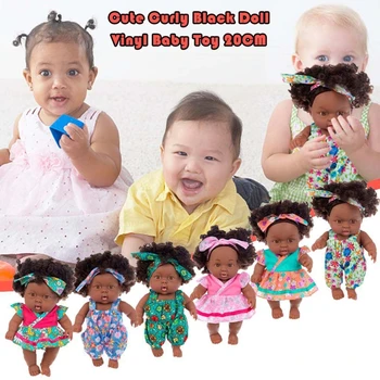

20cm American Reborn Black Doll Handmade Silicone Vinyl Cute Curls Baby Soft Lifelike Newborn Girl Doll Christmas Gift Toy
