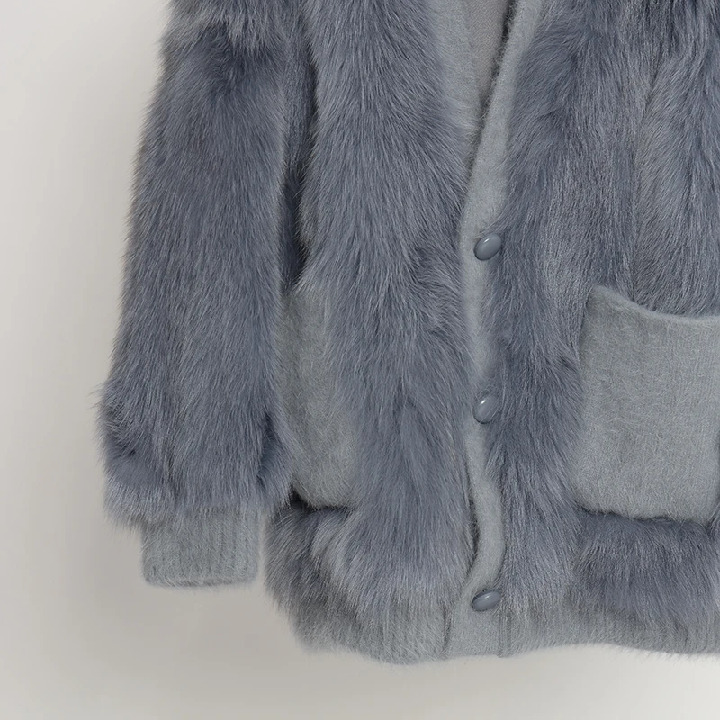 Шуба из натурального Лисьего меха зимнее пальто женская кожаная куртка трикотажные манжеты v-воротник длинный рукав