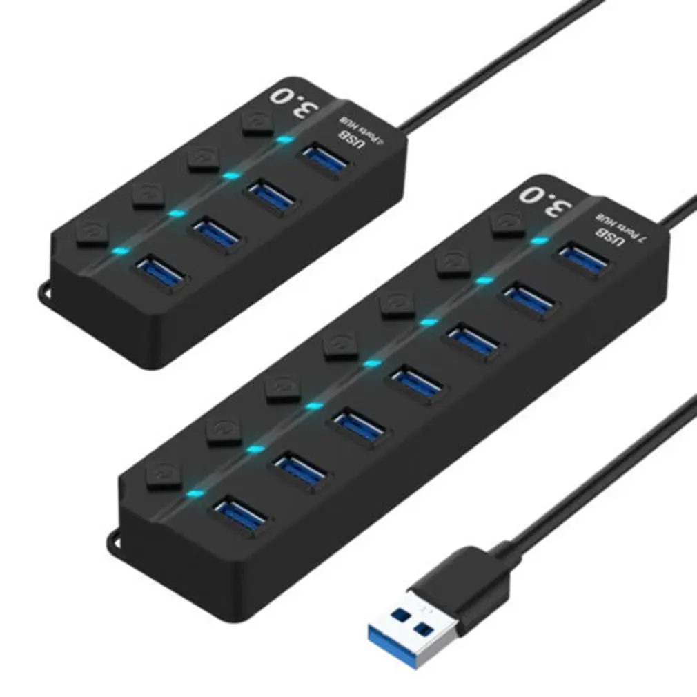 7 Порты и разъёмы Usb 3,0 концентратор 5 Гбит/с, высокая Скорость Вкл/Выкл кнопка Ac Мощность адаптер для ПК Прочный Мульти Порты переключатели штепсельная вилка европейского стандарта