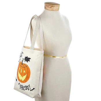 

Halloween Tote Bag Trick or Treat Pumpkin Reusable Canvas Bag Cartoon Grocery Portable Shopping Cotton Bag Custom K2