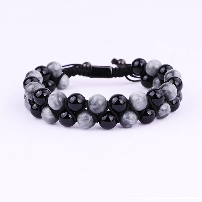 

New Fashion Men Jewelry Bracelet Natural Black Onyx And Eagle Stone Braided Custom Bracelet For Men