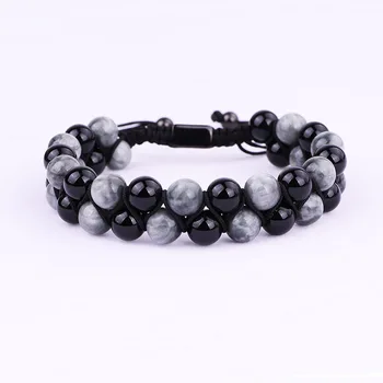 New Fashion Men Jewelry Bracelet Natural Black Onyx And Eagle Stone Braided Custom Bracelet For Men