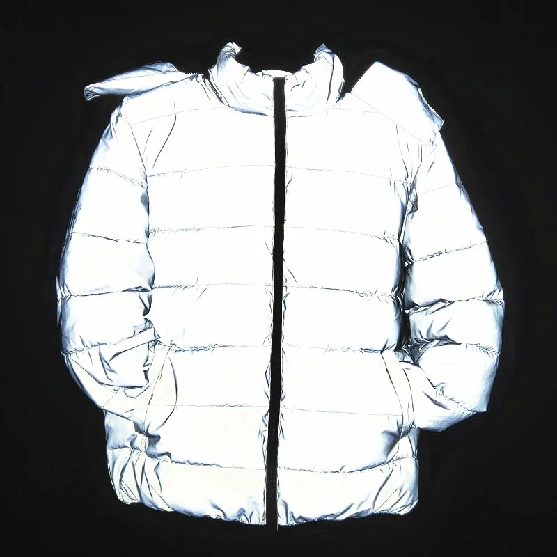 Reflective Down Coats Men Fashion Winter Thick Pullover Night Reflection Coat Ins Male Warm Loose Zipper Outwear Hooded Clothing