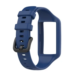 Silicone Sport Watch Strap with Black Steel Buckle and Frame Protection for Huawei Band 6 (G)
