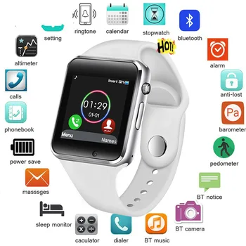 

Free Shipping 2020 White WristWatch Bluetooth Sport Fashion with SIM Slot Camera Smartwatch for Android Smartphone Russian Black