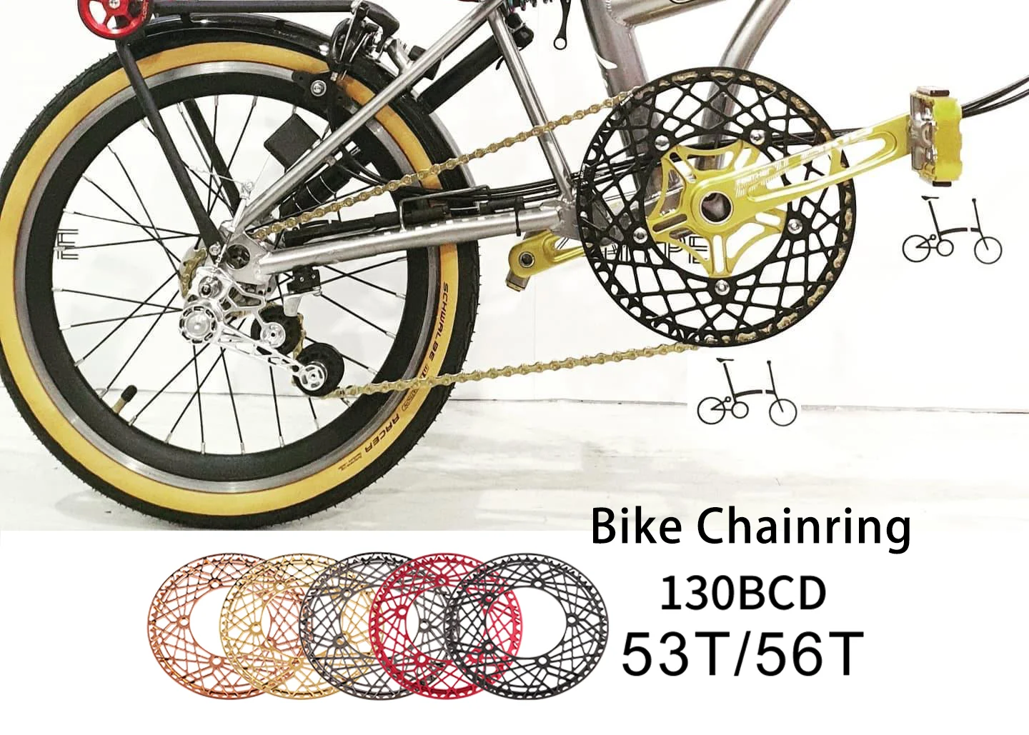 Description Picture 2 of itemBOLANY Folding Bicycle Chainring  Chainwheel 130BCD  53T 56T Hollow Rainbow Plating For Crankset Tooth Accessories