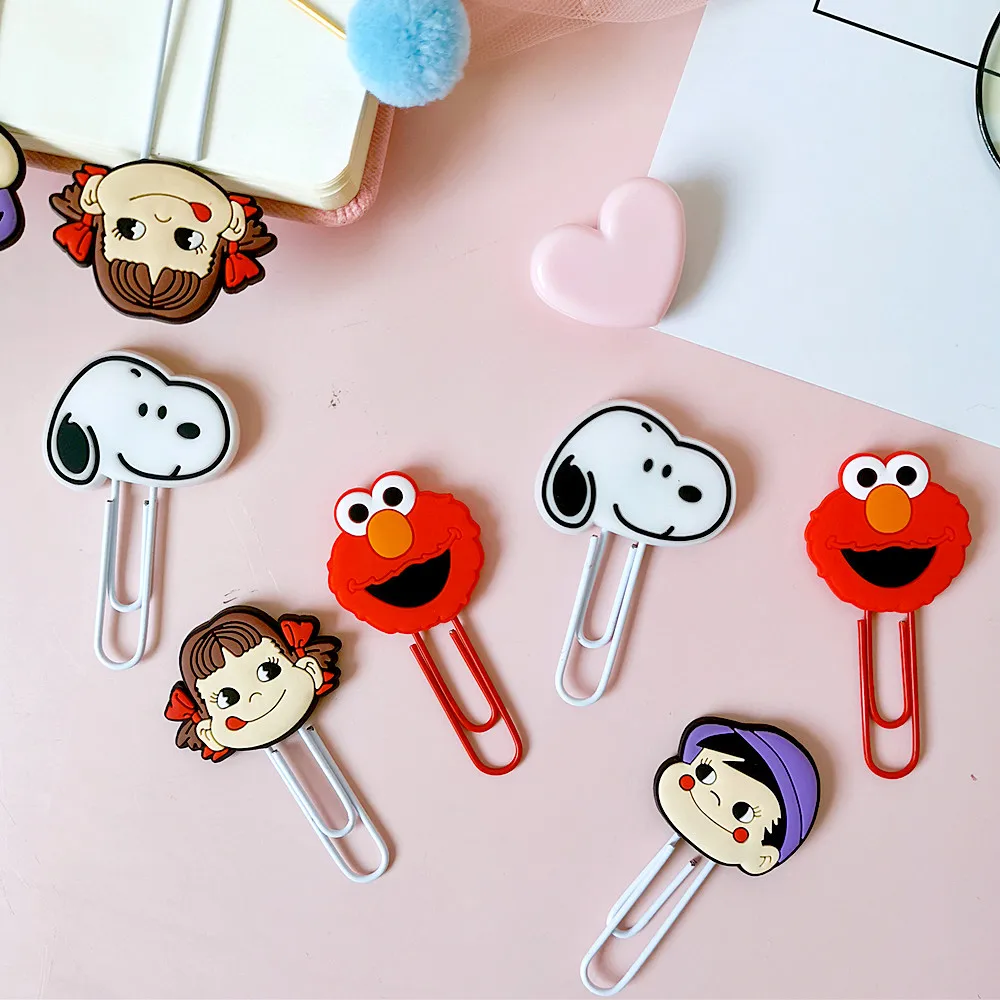

New 10pcs/lot Cartoon Kawaii Sesame Street Dog Milk Girl Paper Clip Cute Avocado Pig Metal Bookmark Decorative Clips Stationery