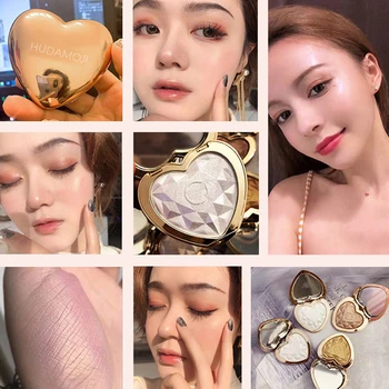 

Portable High-gloss Powder Heart-shaped Pearl Repair Capacity Powder Highlighter Smooth Glitter Pearlescent Lightweight TSLM2