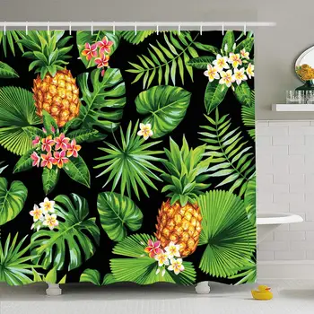 

Shower Curtain Set with Hooks 72x78 with Hawaiian Botanical Pattern Wrapping Pineapples Tropical Palm Nature Flora Textures