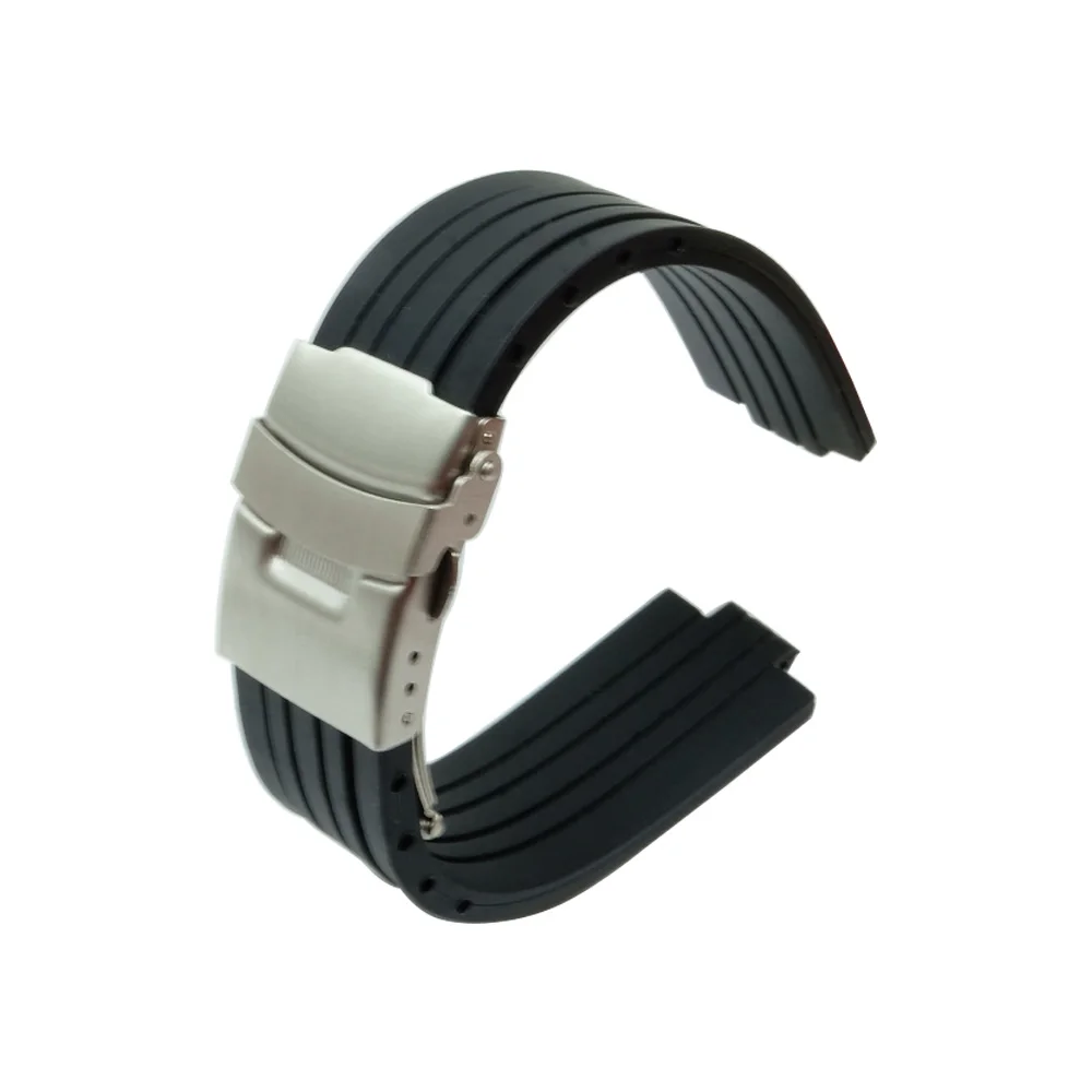 24mm x 11mm Silicone Rubber Watchband for Oris Aquis Watch Band Convex Strap Stainless Steel Safety Buckle Wrist Bracelet Black