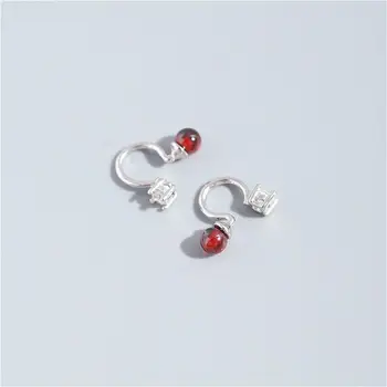 

100% Natural Stone Garnet Real 925 Sterling Silver Clip On Earrings For Women Earings Fashion Jewelry Fine Earless Hole 925-788