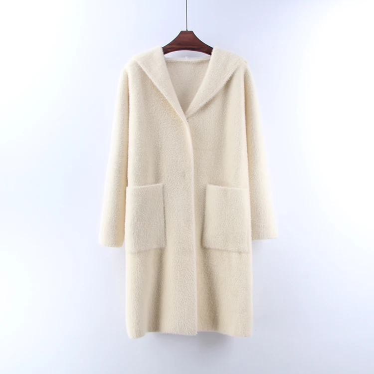 Ленивый ветер осень зима толстое Женское пальто средней длины свободная верхняя одежда с капюшоном сплошной цвет кардиганы женские вязаные свитера