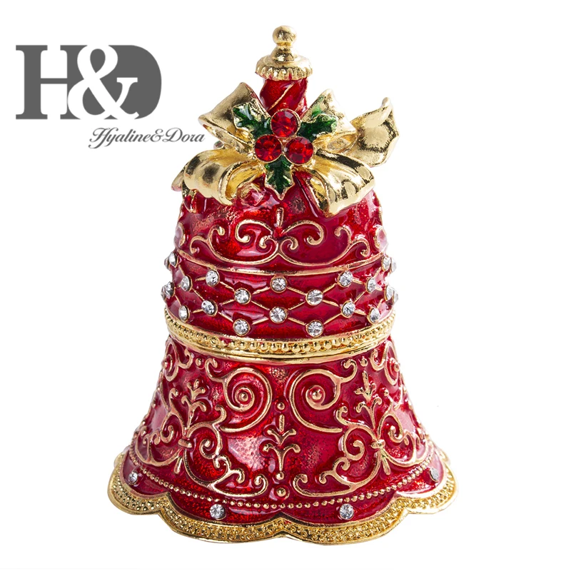 H& D эмалированные и украшенные драгоценными камнями колокольчик ручная роспись коробки для безделушек шарнирное кольцо держатель подарок на Рождество Декор для дома