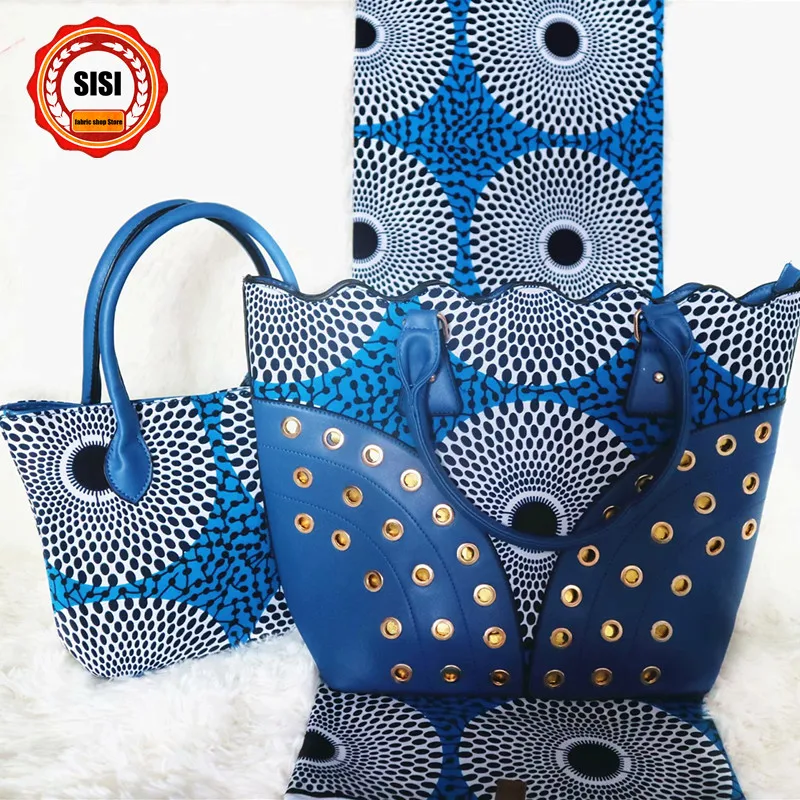 SISI модный Африканский женский воск сумочка комплект сумочки с 6 ярдов вощеный нигерийский Анкара восковая печать ткани для вечерние
